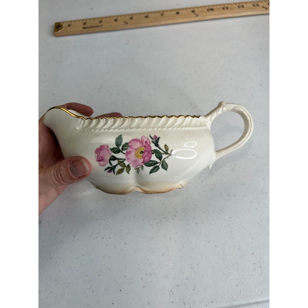 Vintage The Harker Pottery Co. Rose Pattern 22Kt Gold Trim Sauce Boat Gravy Bowl